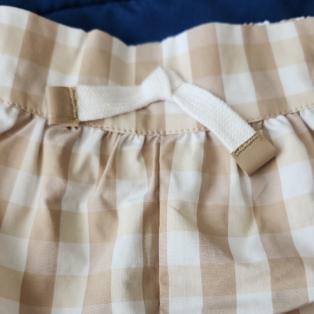 Calvin Klein Jeans White Ruffled Top with Tan Checkered Shorts - Picture 5 of 7